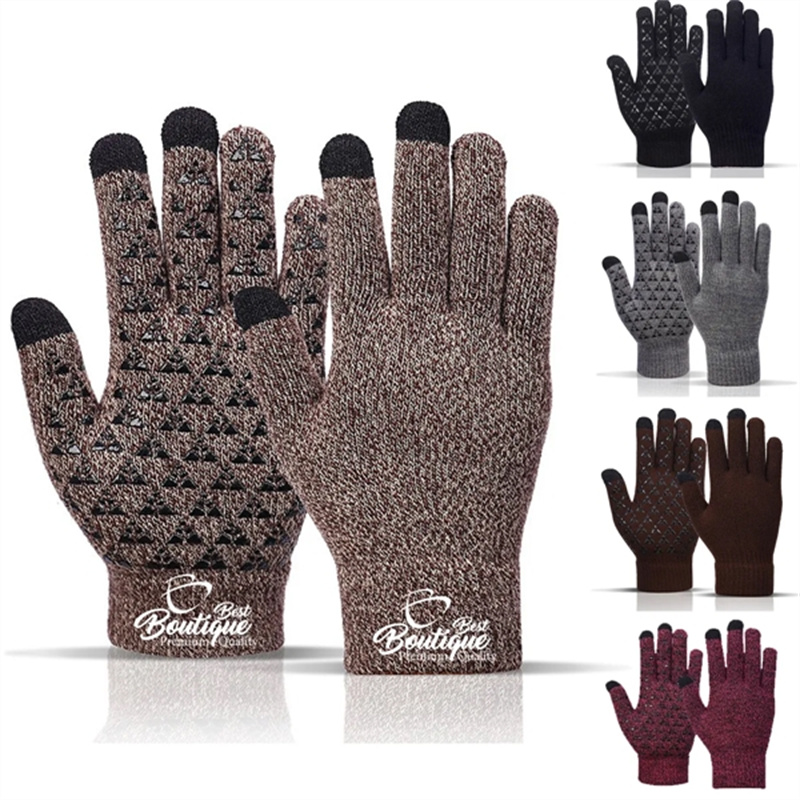 In Stock Plus Velvet Thickened Knitted Touch Screen Gloves