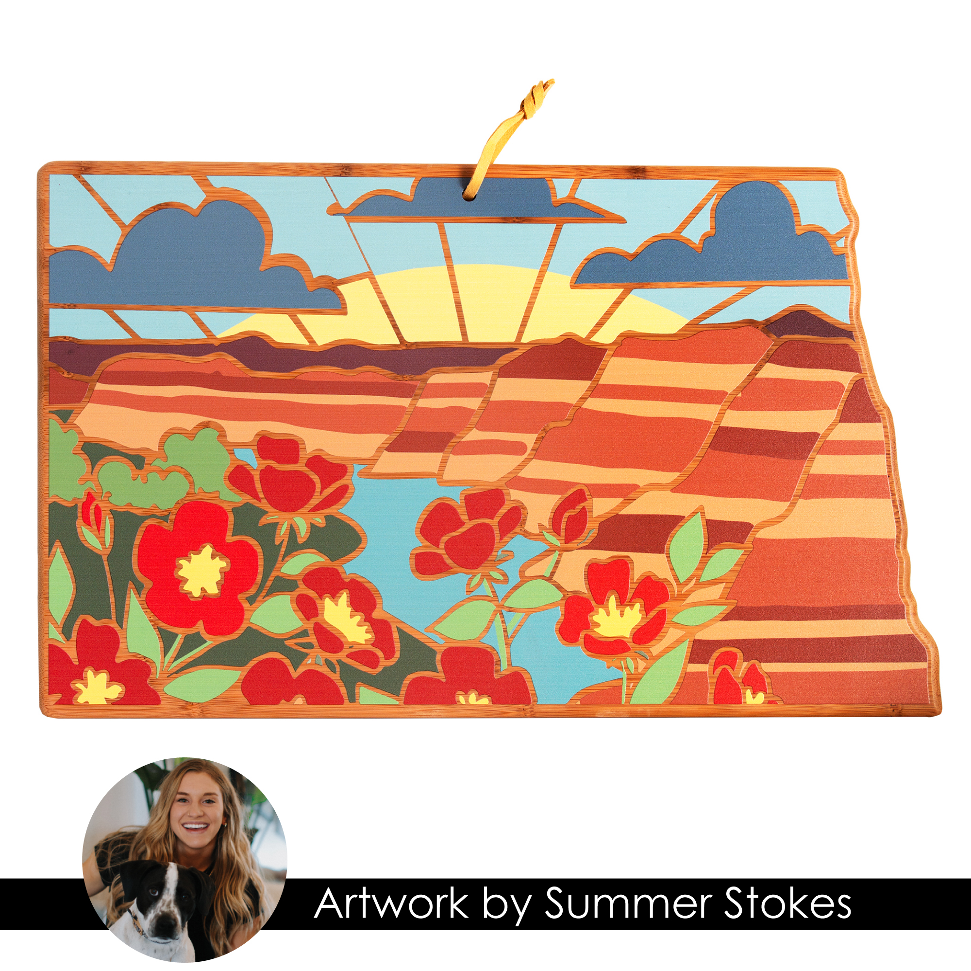 North Dakota State Shaped Serving and Cutting Board with Artwork by Summer Stokes 5