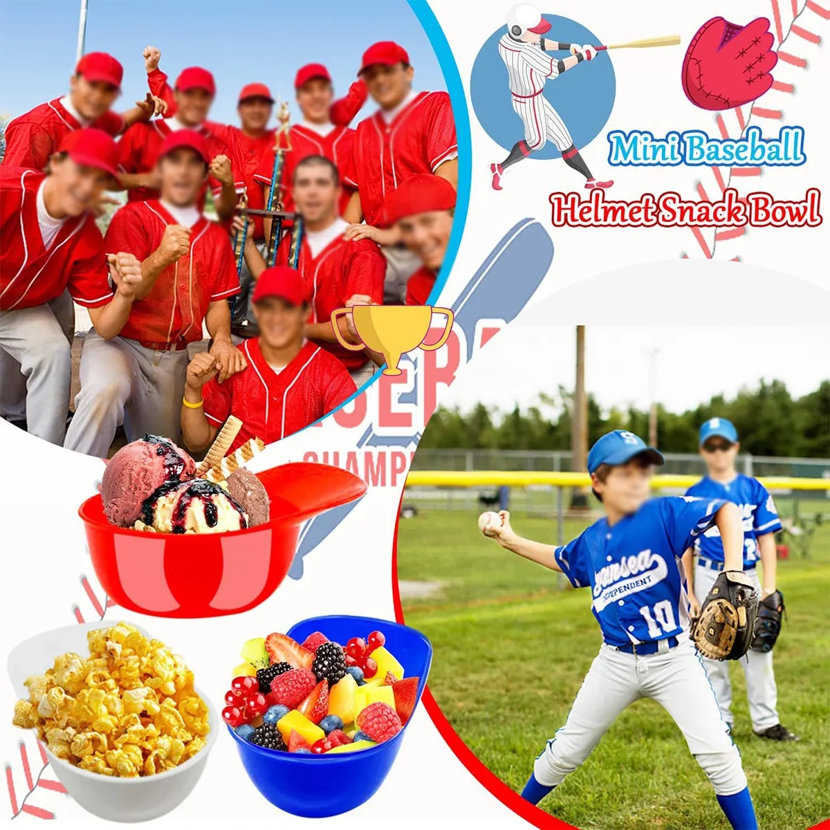 Baseball Cap Batting Helmet Ice Cream Sundae Dish Bowl 2