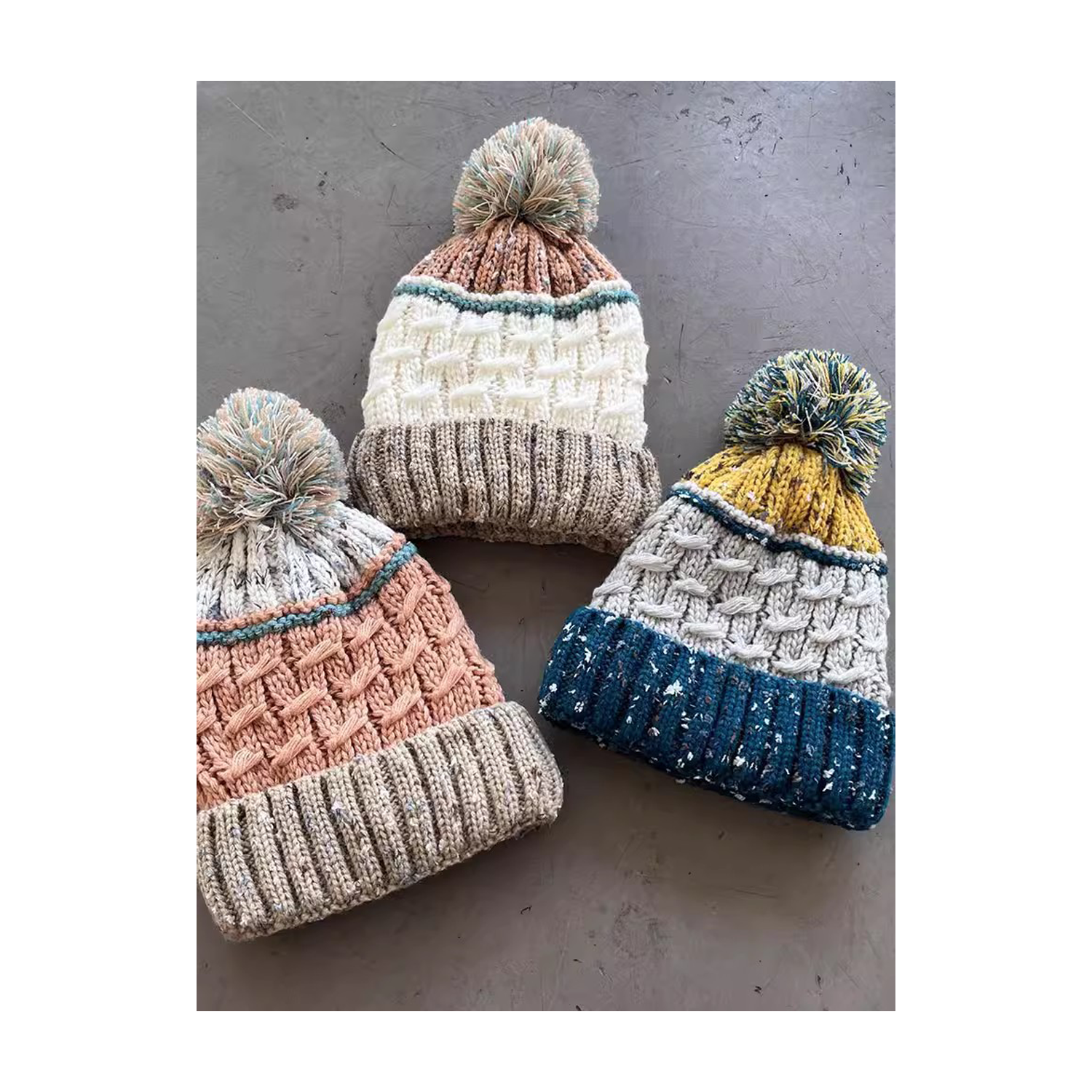 Mixed Color Striped Velvet Beanie Hat 8