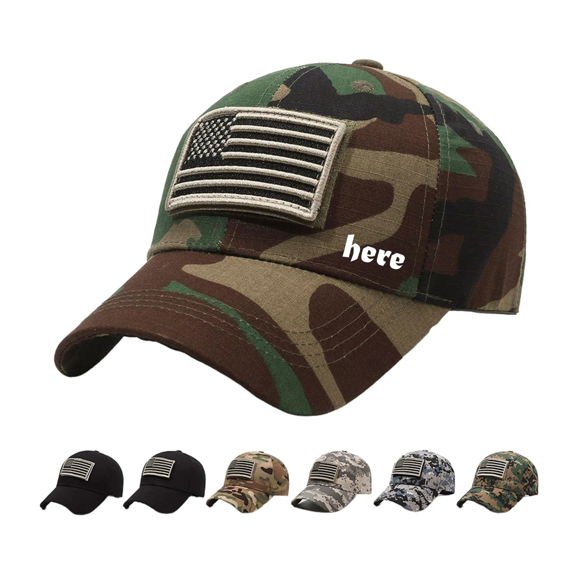 Camouflage Cotton Baseball Cap With Flag 4
