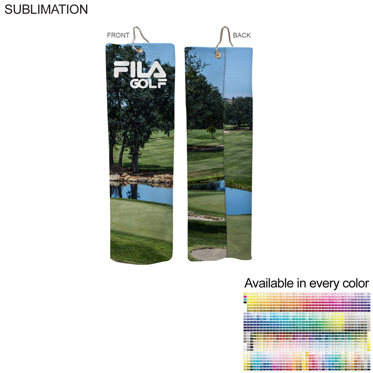 Microfiber Suede Shammy Golf Towel, Finished size 5x18, Trifold Grommet & Hook, Sublimated 1