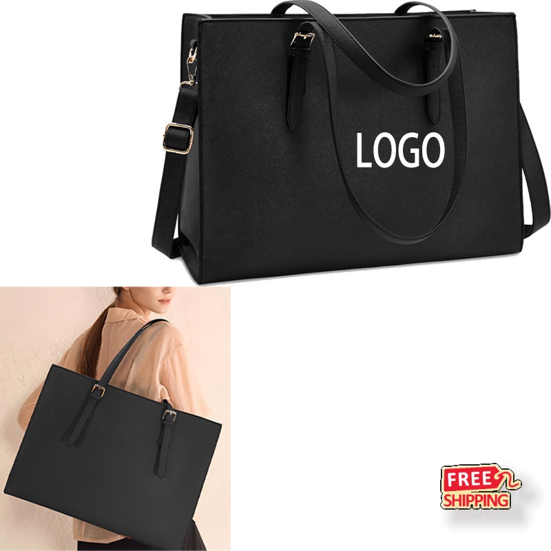 Custom Logo 15.6 Inch Leather Laptop Tote Bag for Women Business Corporate Gift 1