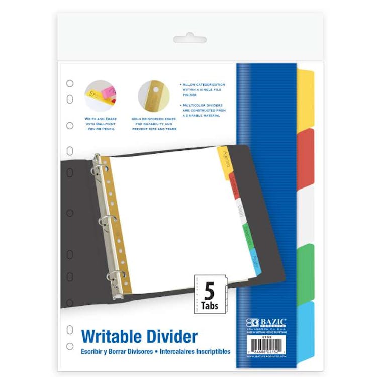 Writable Paper Dividers - 5 Count Assorted Color Tabs 1