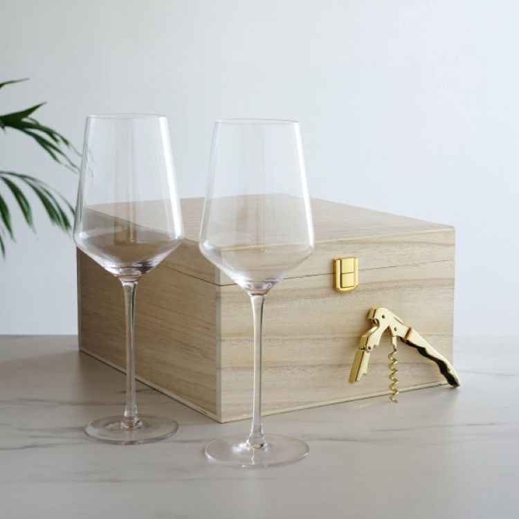 Viski® Raye Crystal Wine Glass and Corkscrew Gift Box 4