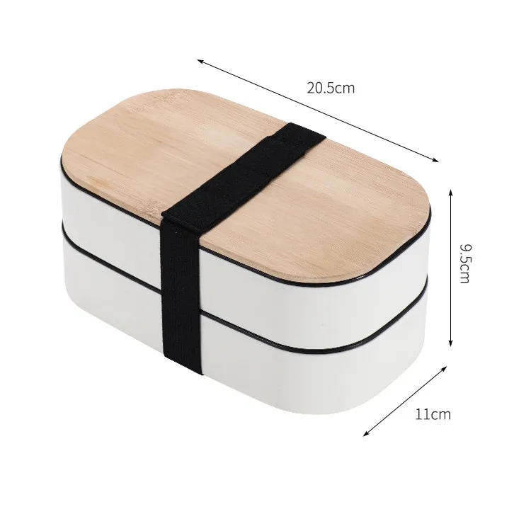 Stackable Wheat Straw Bento Box With Bamboo Lid 5