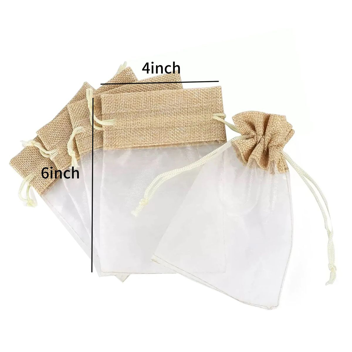 Elegant Linen and Organza Drawstring Pouches 3