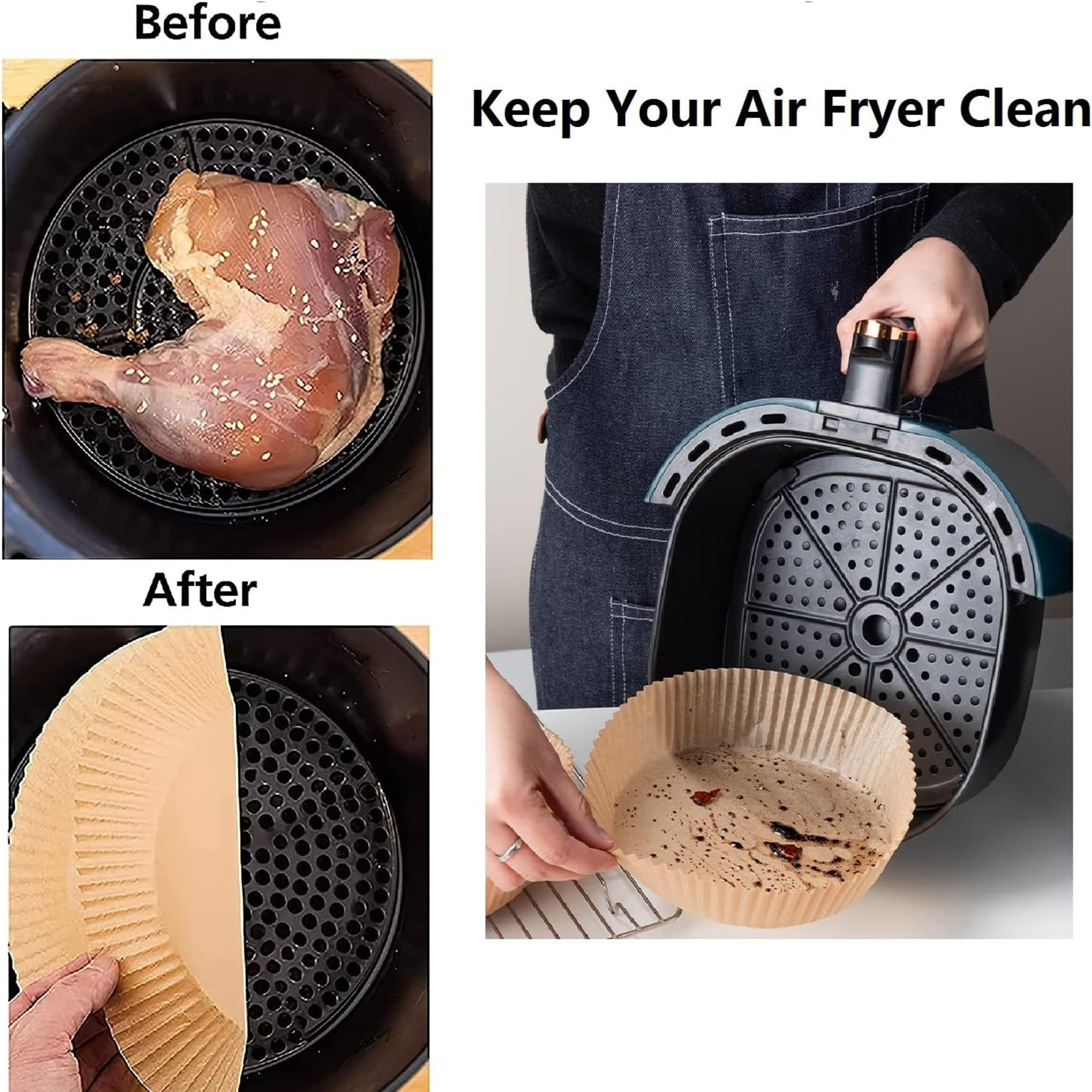 100 Pcs 6.3 Inch Air Fryer Paper Liners 3