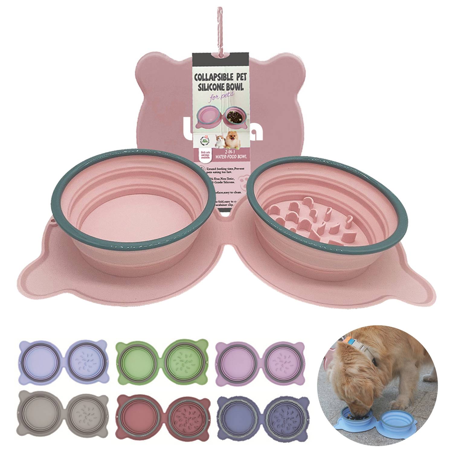 2 in 1 Silicone Foldable Pet bowl