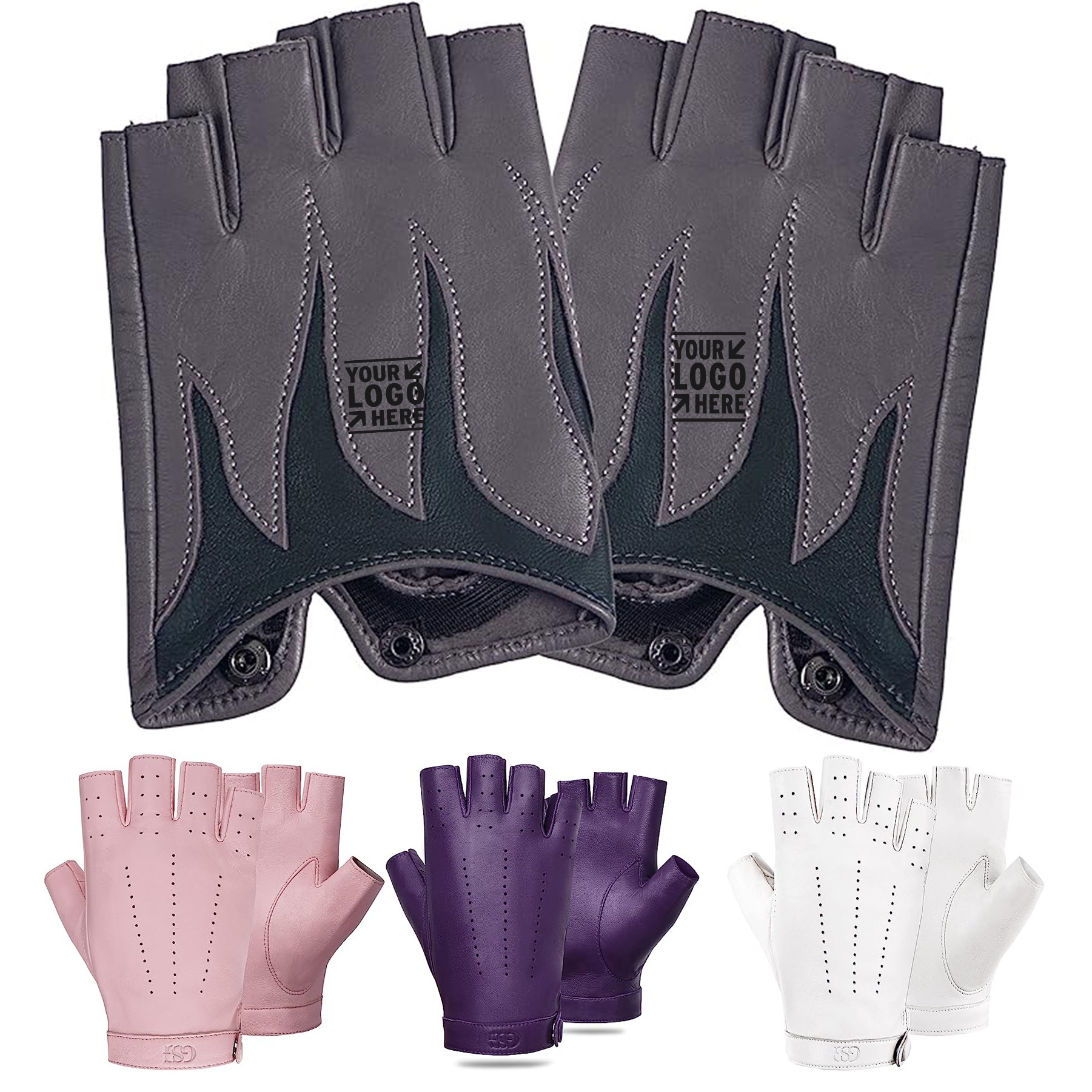 Women Fingerless Genuine Leather Driving Gloves 2