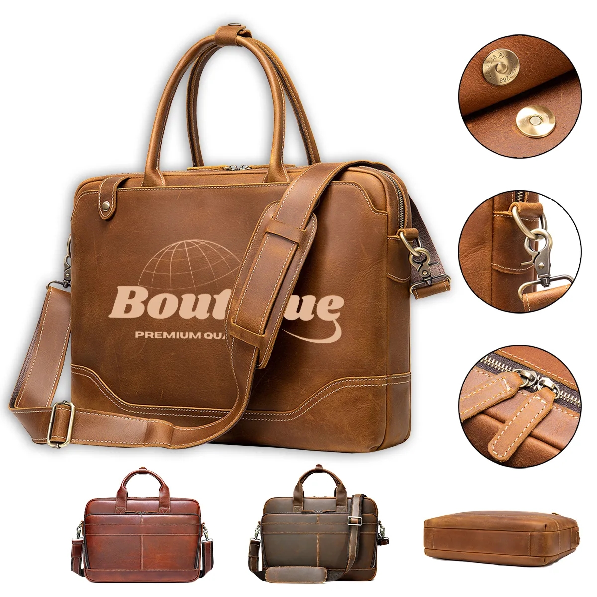 15.6 Inch Laptop Genuine Leather Men's Handbag Briefcase 2