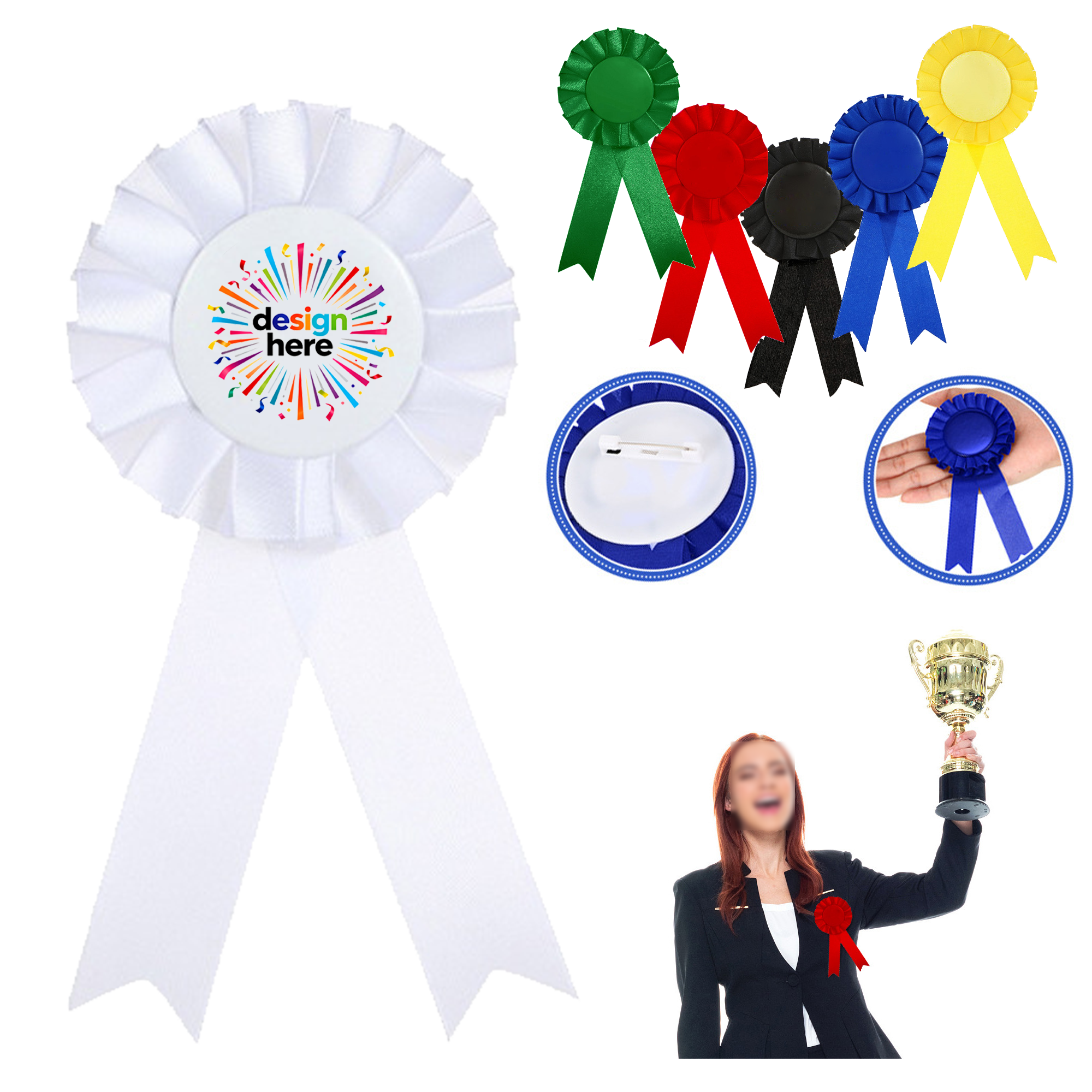Custom Rosette Ribbon Pins for Awards and Events 2