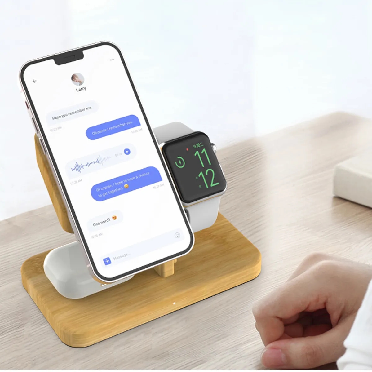 Bamboo Wireless Charging Stand For Phone Watch And Earbuds 3