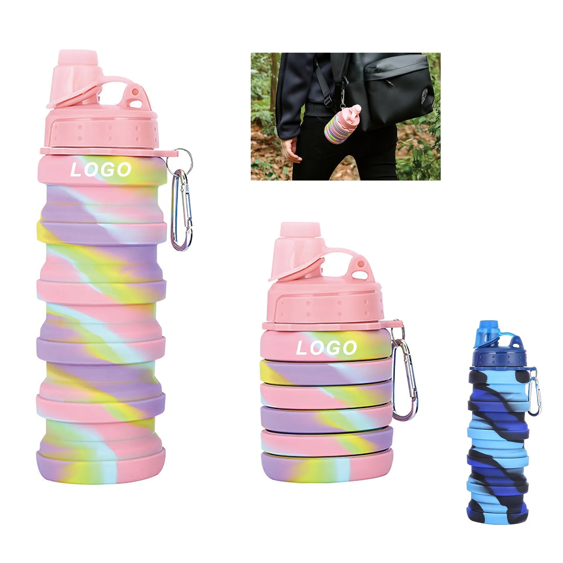Collapsible Water Bottle With Carabiner 1