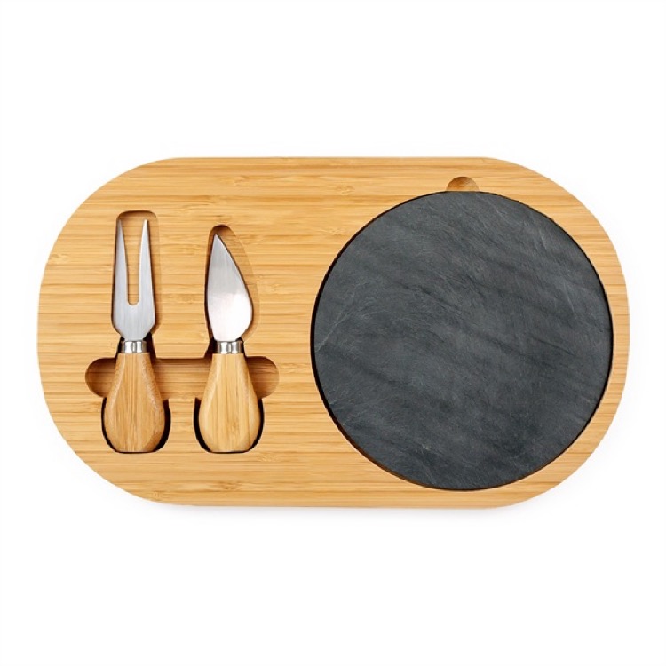 BistroTek Premium Bamboo and Slate Cheese Set 4