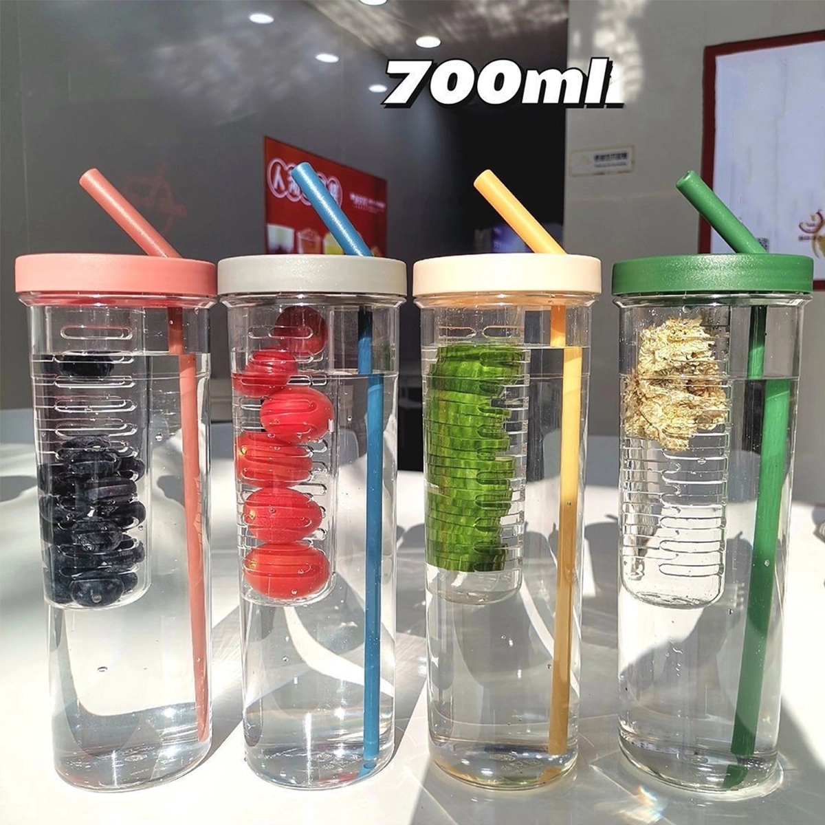 Fruit Infuser Water Bottles With Straw 2