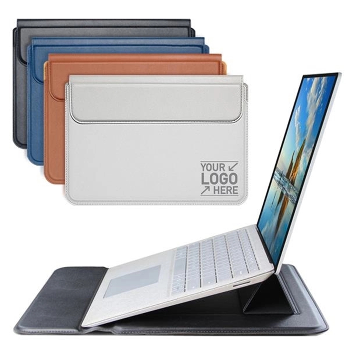 Pu Leather Laptop Sleeve Protective Case Bag With Stand 2
