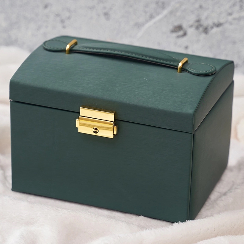 Custom 3-Layer PU Jewelry Organizer Box with Drawer & Handle 4