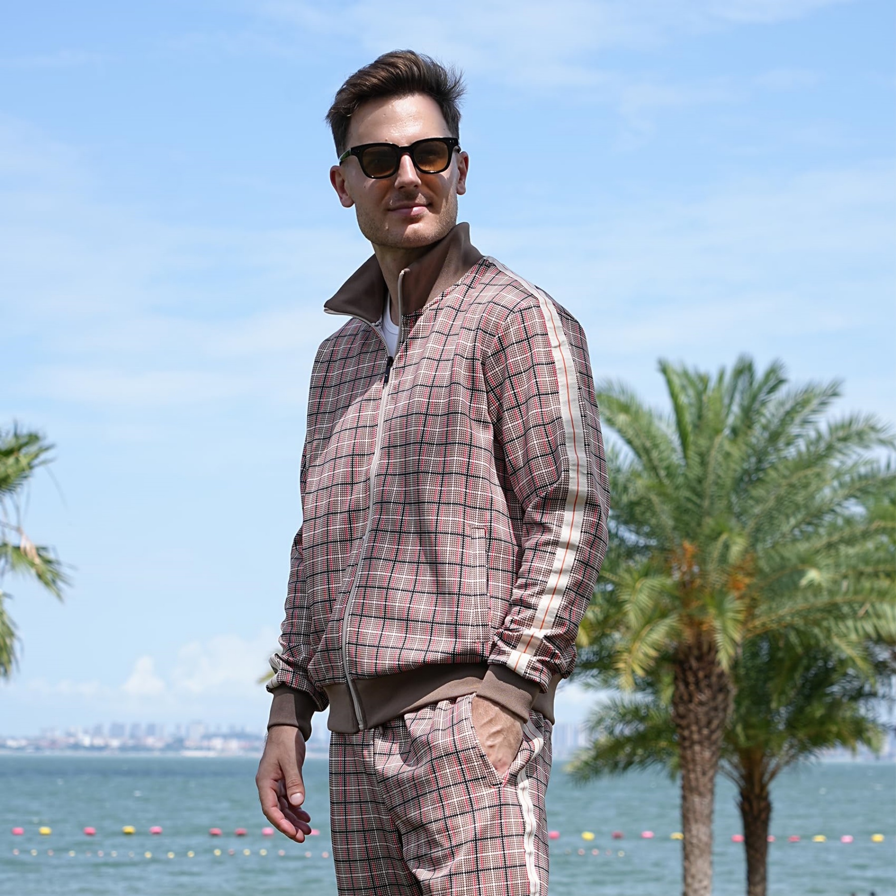 Mens Plaid Track Suits Anti Pilling Sports Wear Jacket Pants Custom 8