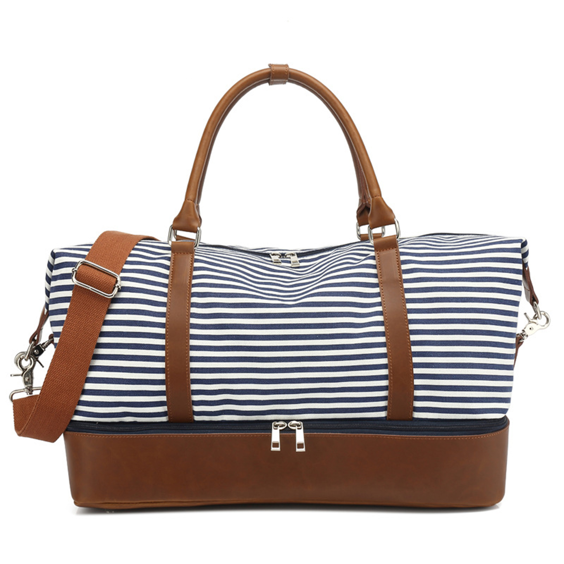 Canvas Travel Duffel Bag with Leather Shoes Compartment for Men 3