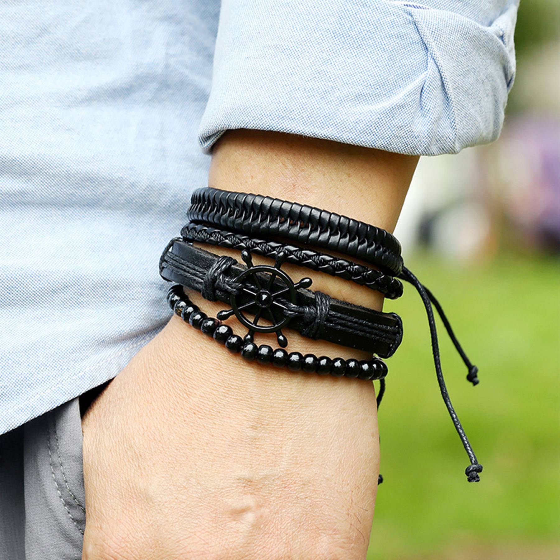 PU Hand-woven black rudder bracelet 3