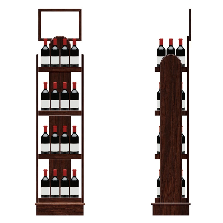 Floor 66"h Wine Bottle Display 4 shelves w/ Sign Holder