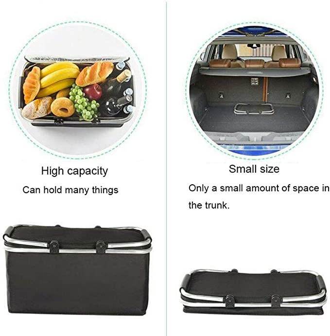 Topline Insulated Foldable Collapsible Picnic Basket w/ Aluminium Carrying Handle 8