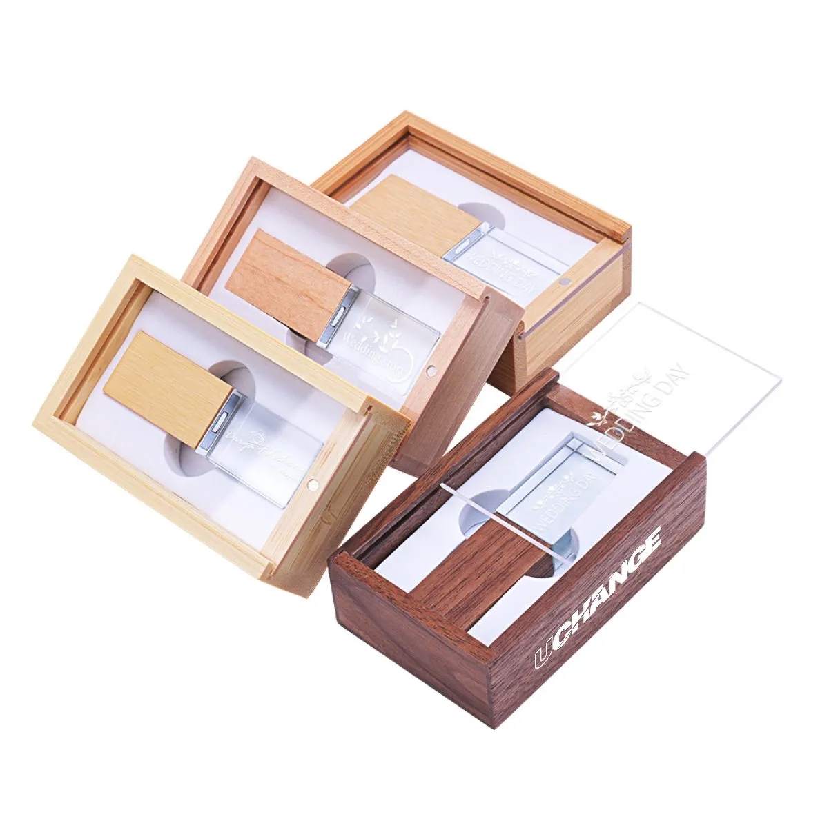 Crystal USB Flash Drive With LED And Wood Cap 2