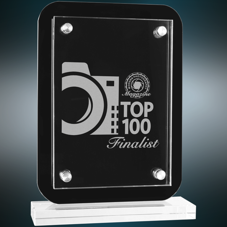 6 1/2" x 8 3/4" Black Floating Glass Standup Plaque Award