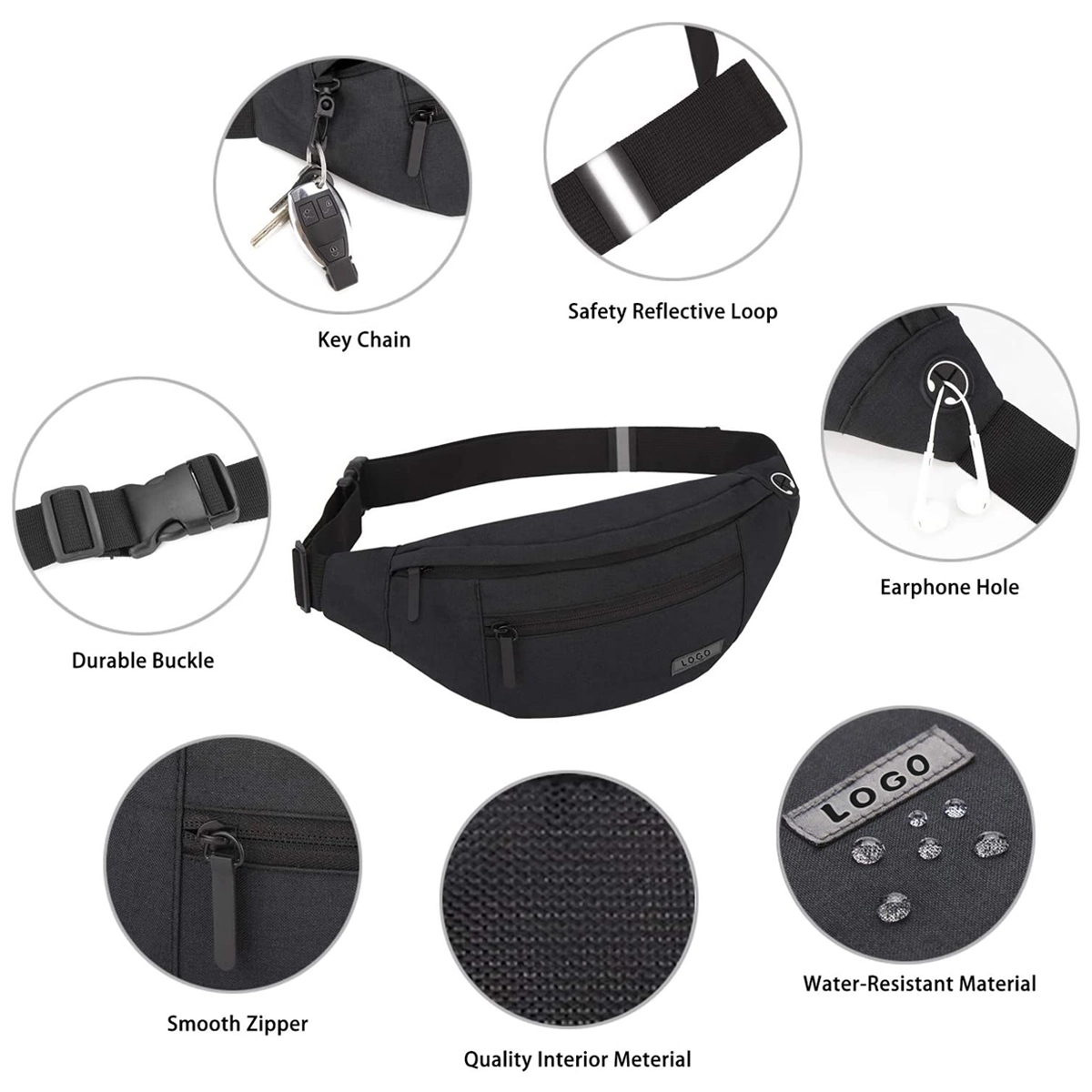 Custom 4-Zipper Pocket Travel Running Hands-Free Waist Pack 6