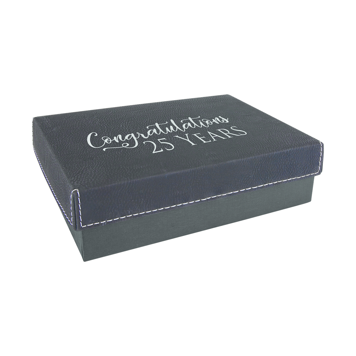 7 3/8" x 5 3/4" Black/Silver Leatherette Gift Box 1