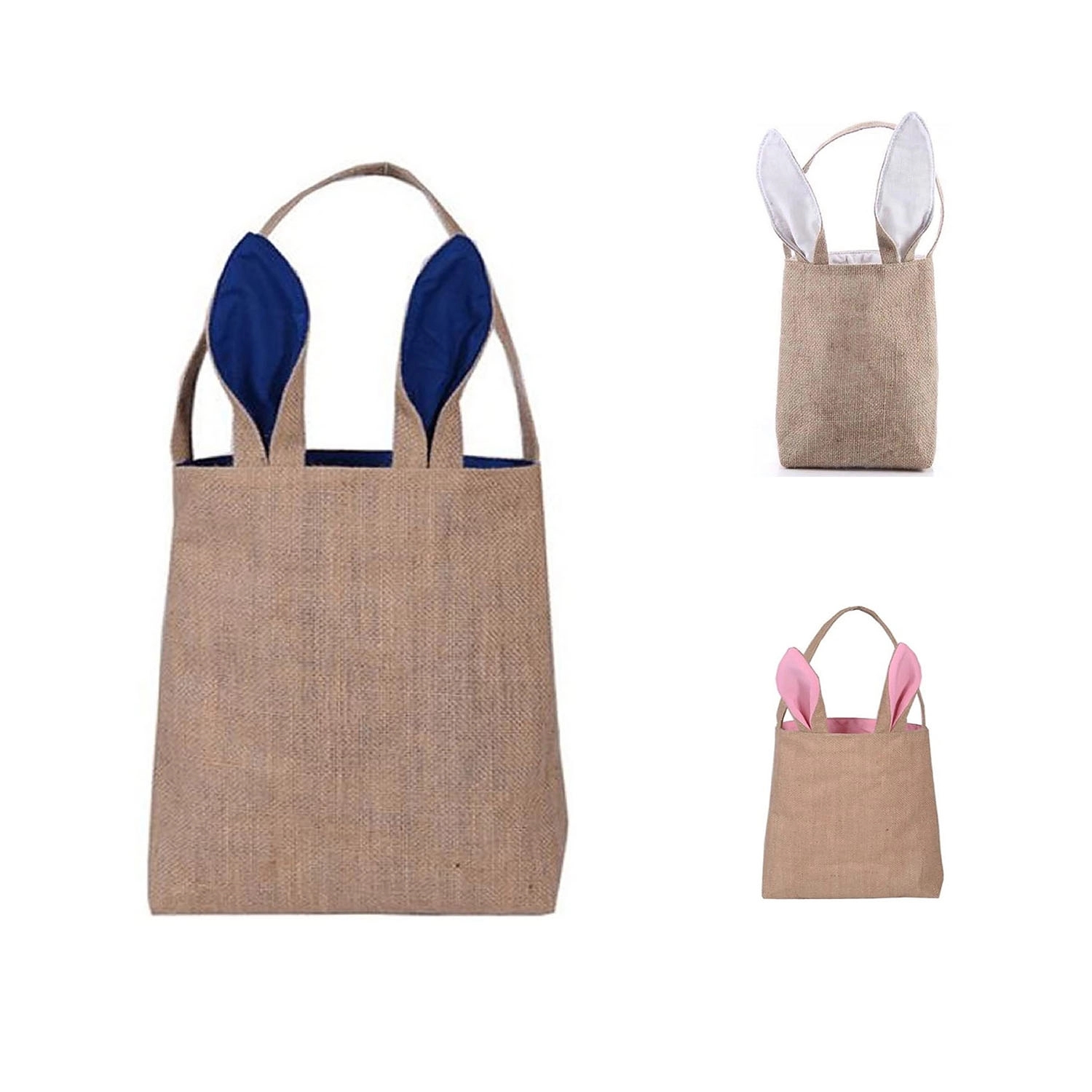 Easter Bunny Rabbit Ears Burlap Jute Shopping Bag, custom tote bag with logo imprint 5