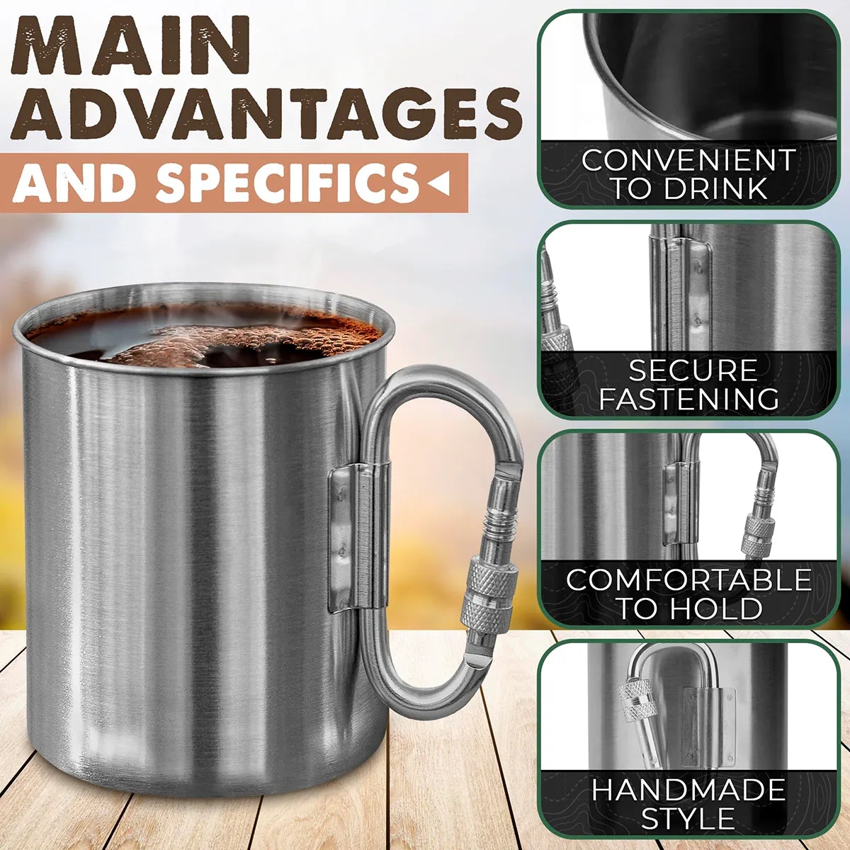 Stainless Steel Mug With Carabiner Hook 5