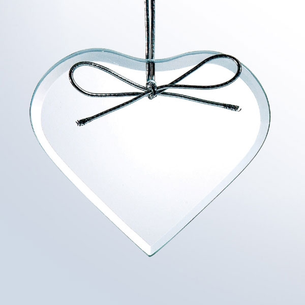 Beveled Clear Glass Christmas Ornament - Heart 2