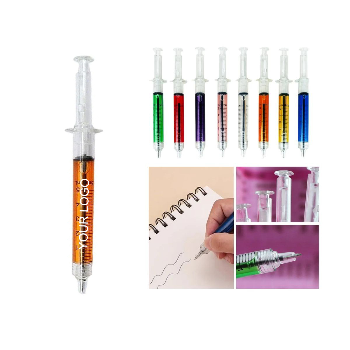 Syringe Ballpoint Pen 5.71" x 0.4" with Needle Tip and Plunger Action 3