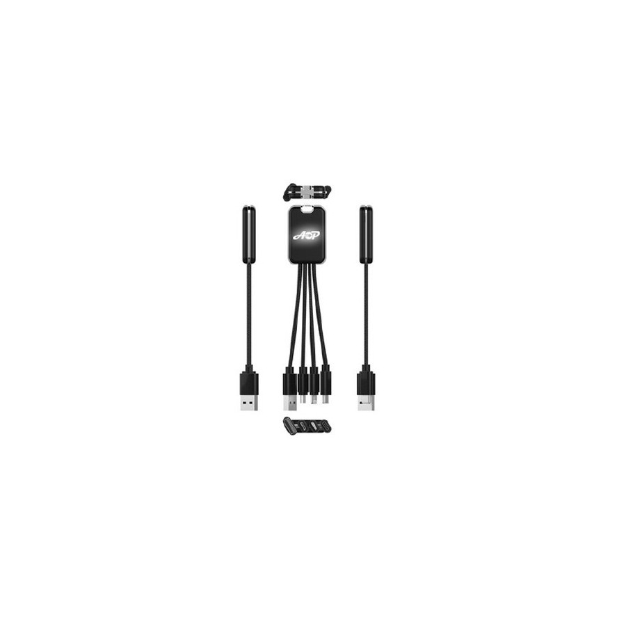 Multi-Device Charging Cable with Light-Up Logo – USB, Lightning, Type-C & Micro USB