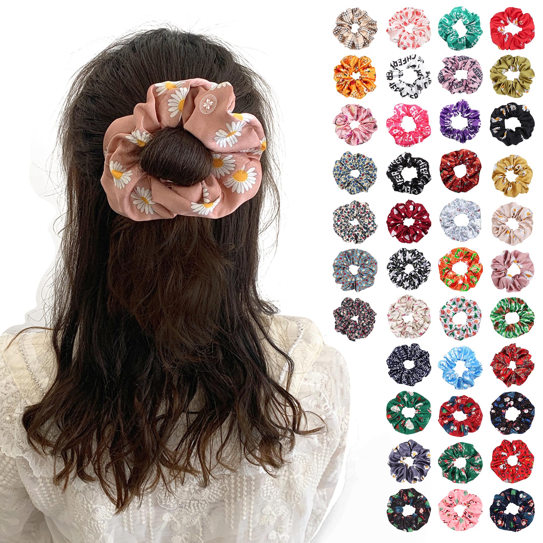 Full Color Printed Satin Silk Hair Scrunchies 19