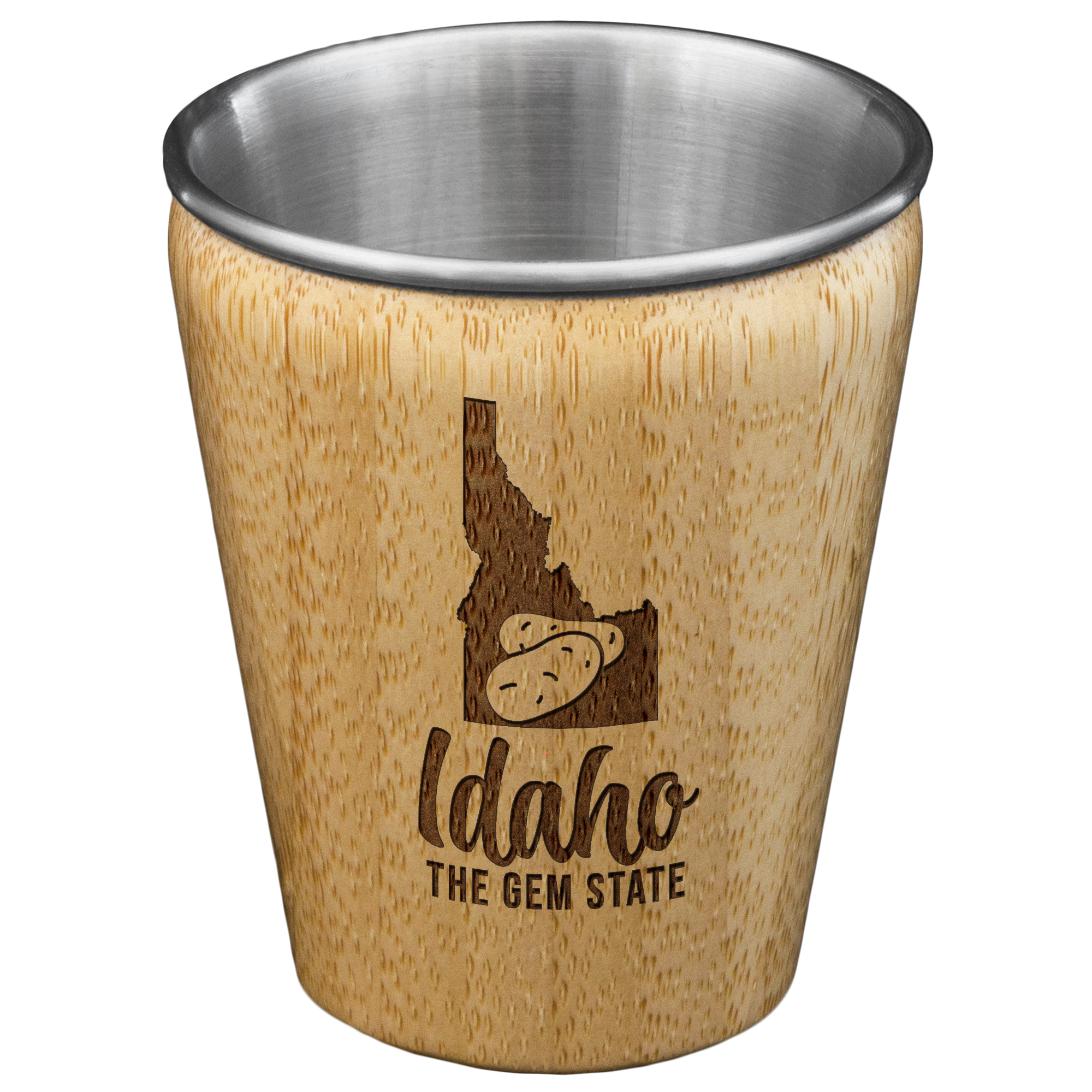 Idaho State Bamboo and Stainless Steel Shot Glass