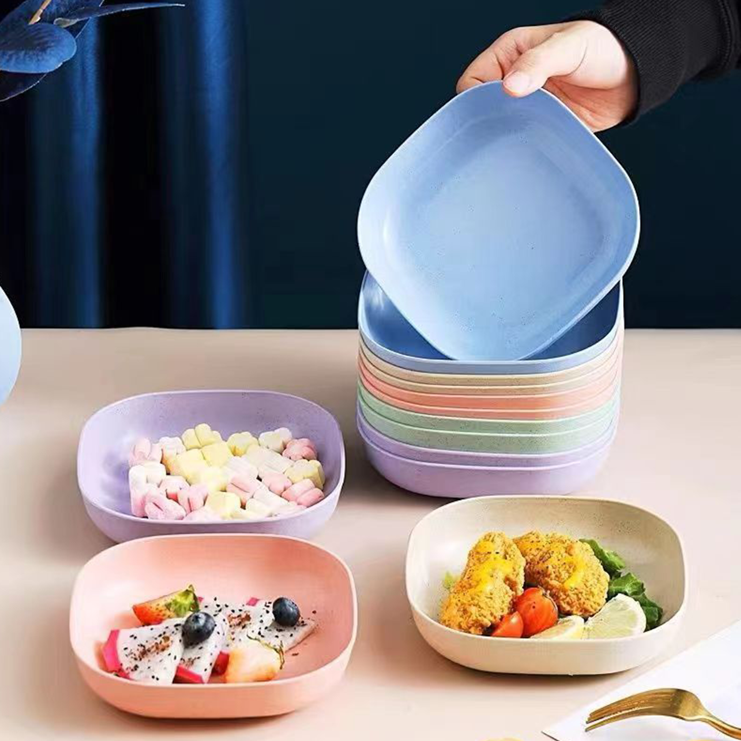10 Pcs Stackable Plastic Dinner Plates w/ Base 6