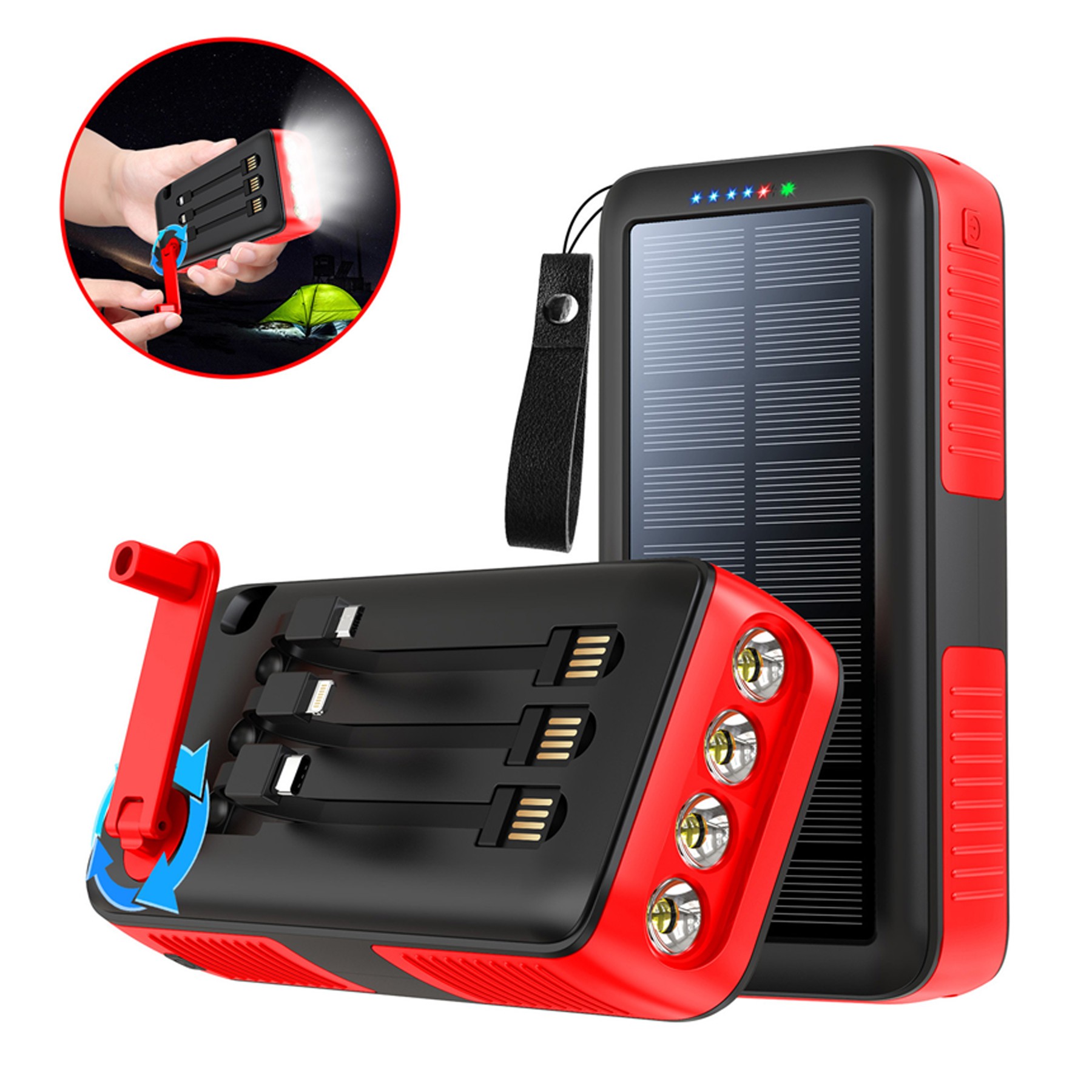 30000Mah Manual Rotation Solar Power Bank Flashlight 3
