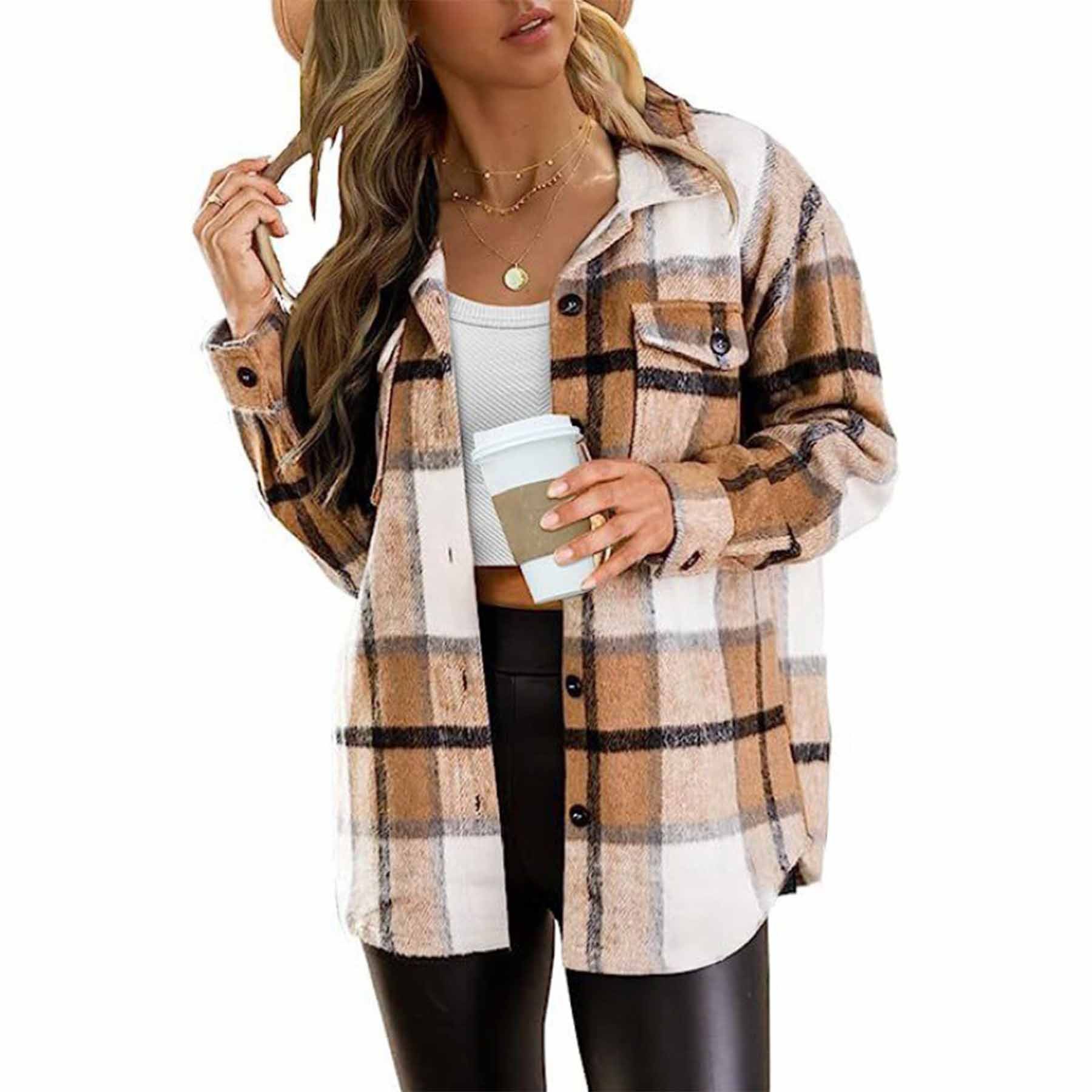 Womens Casual Plaid Shacket 4