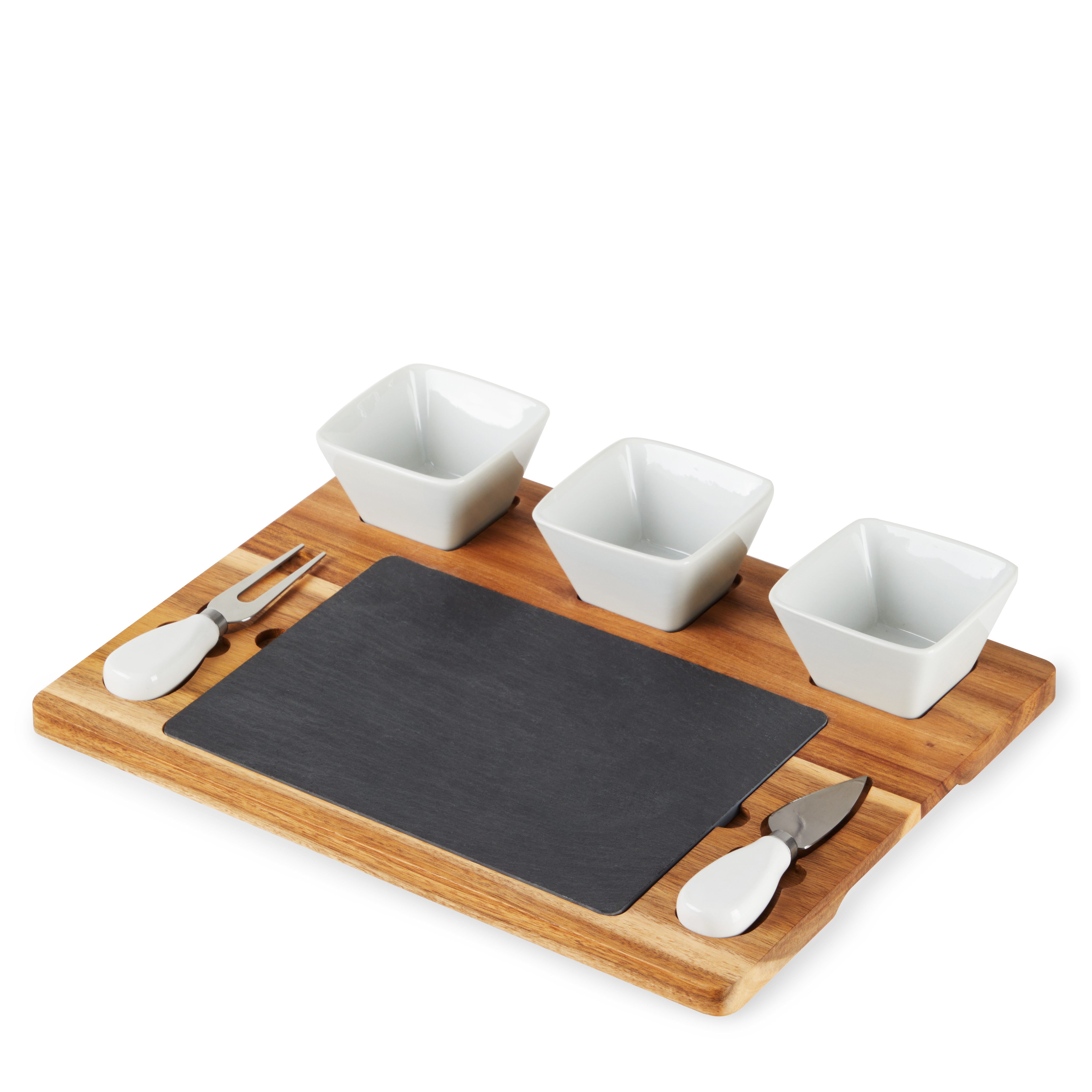 Twine Living® Acacia & Slate Cheese Board Set w/ Ceramic Bowls 7