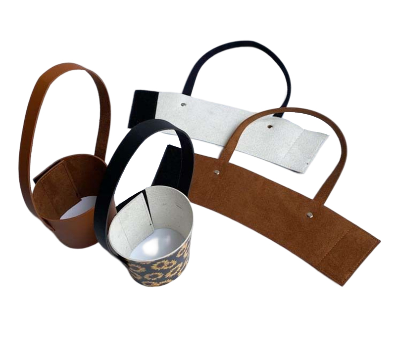 Leather Cup Sleeve with Hook and Loop Fastener 3