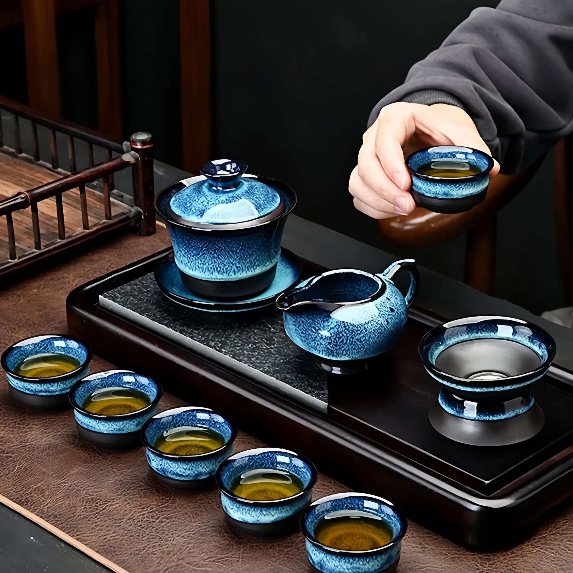 Premium Jun Kiln Glazed Tea Set With Gift Box For Business 4