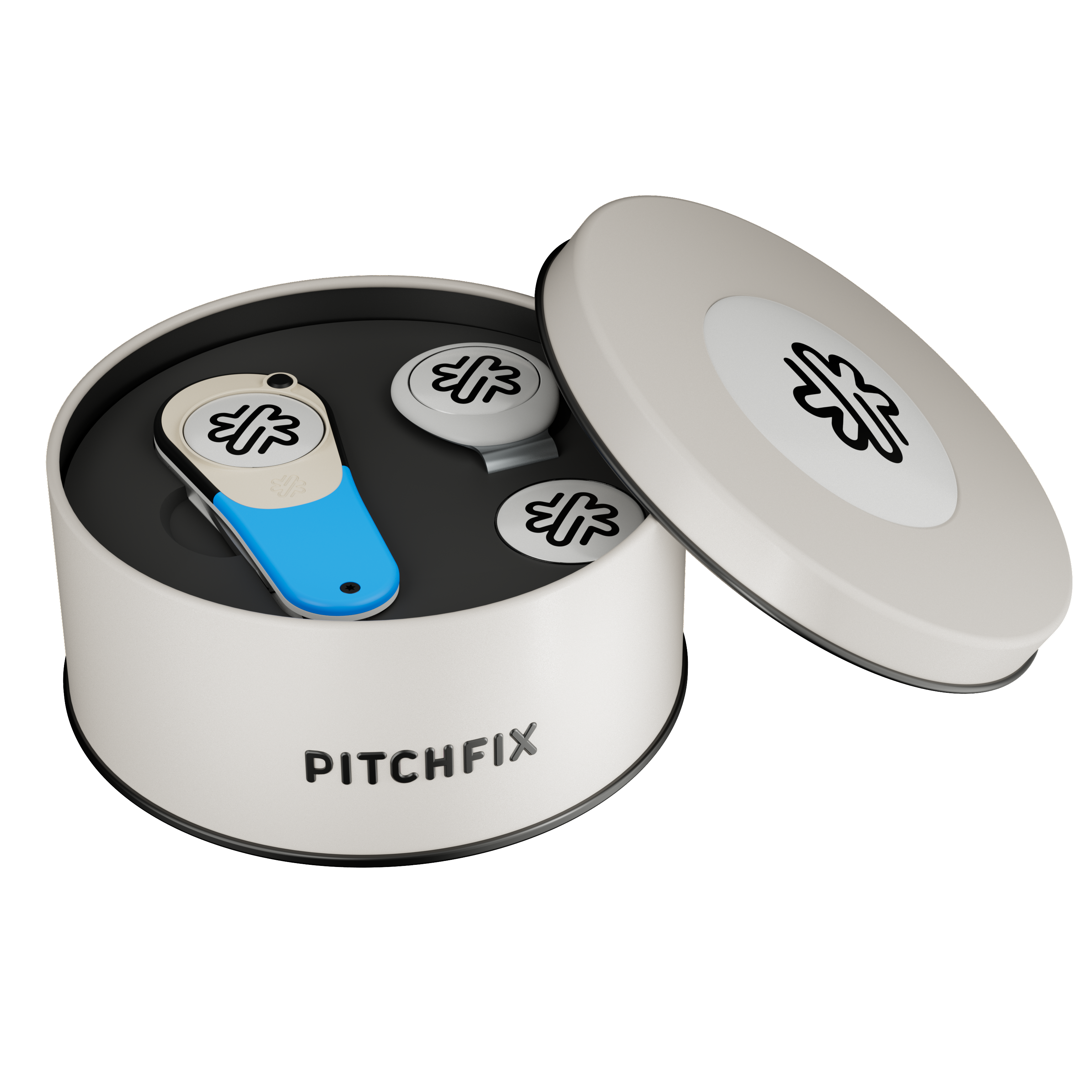 Pitchfix Icon Golf Divot Tool in Round Tin with Hat Clip & Extra Ball Marker 1