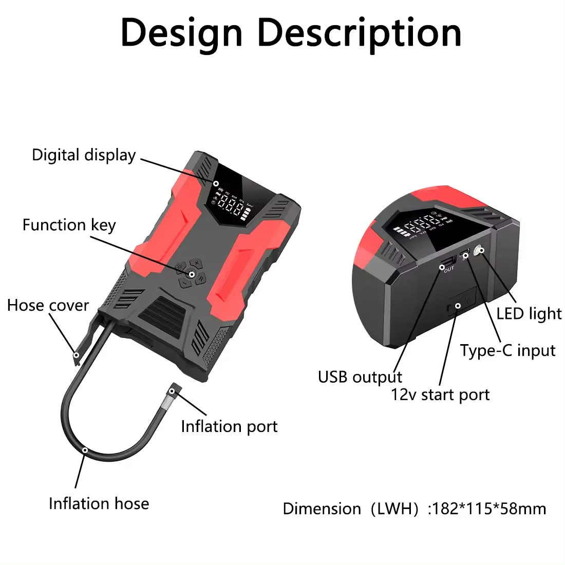 Multifunctional Jump Starter w/ Digital Auto Tire Inflator 5