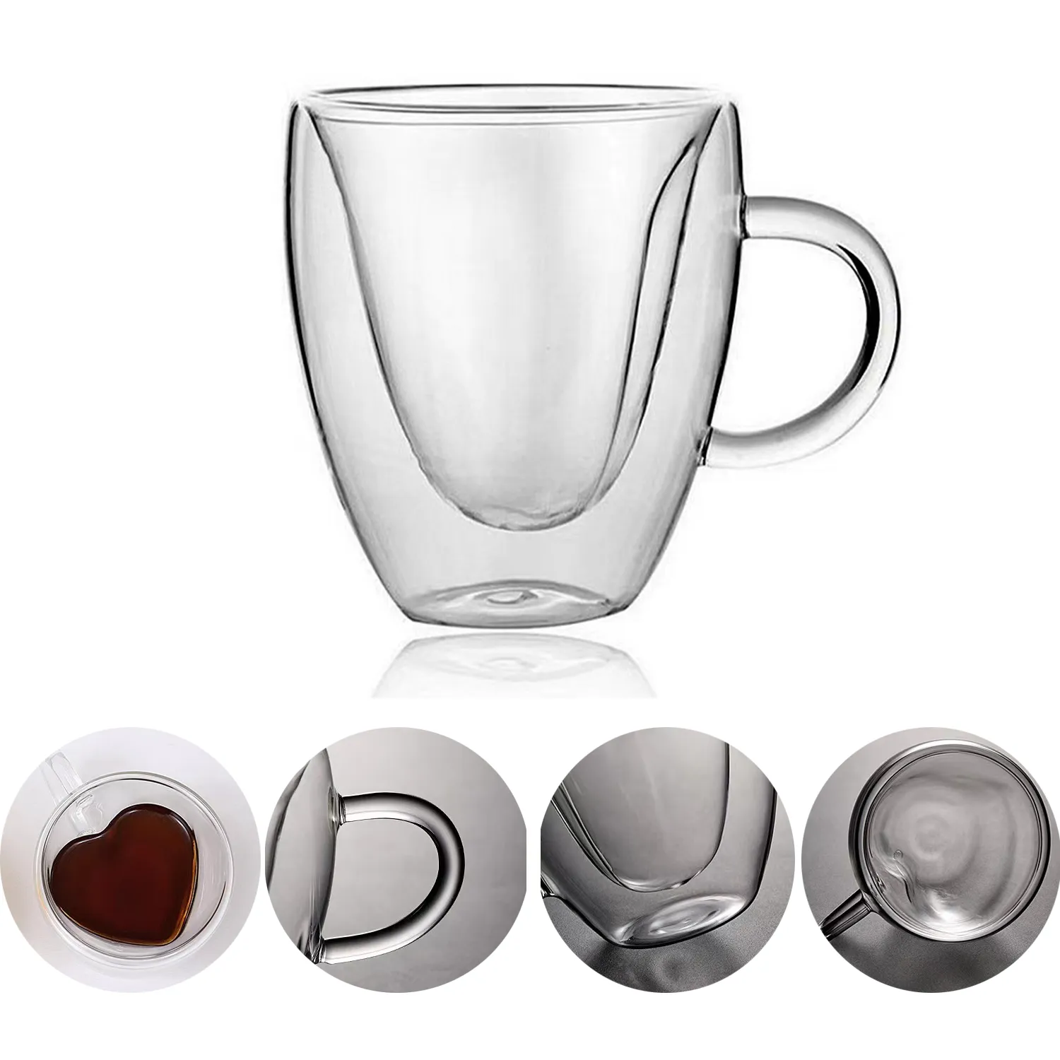 Double Walled Insulated Glass Coffee Mugs with handle 2