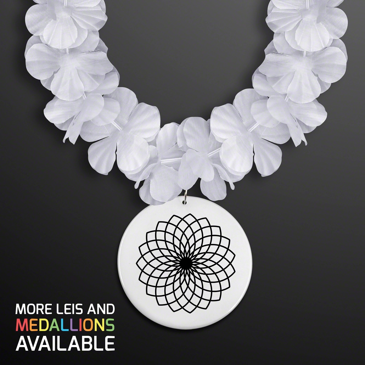 White Flower Lei Necklace with Medallion (Non-Light Up) 2