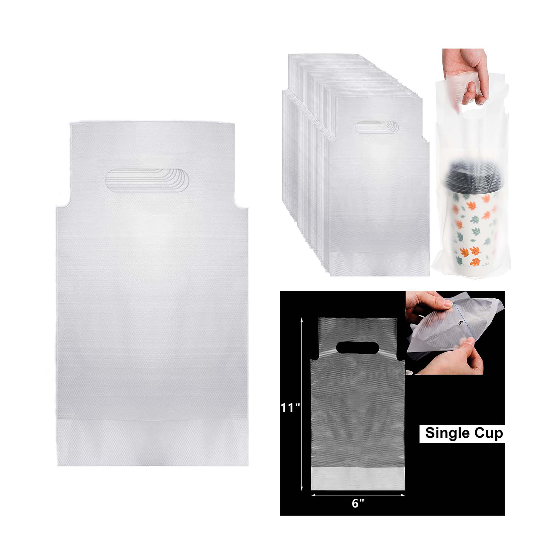 6 x 11 Inches Single Cup Plastic Bag With Handle 2