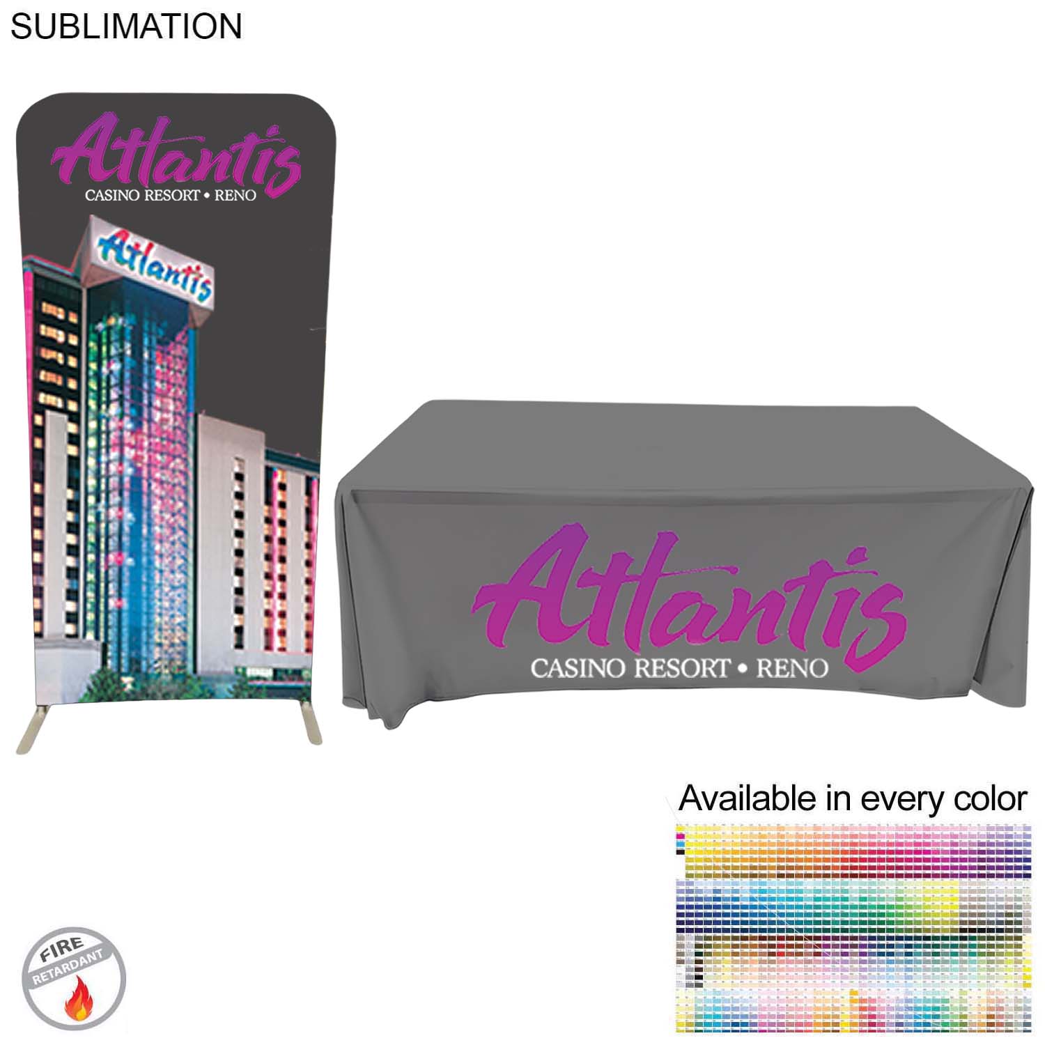 Tradeshow Booth Package Sleek, 3' wide Skinny EuroFit Tension Fabric Banner + PREMIUM 6' Tablecloth 20